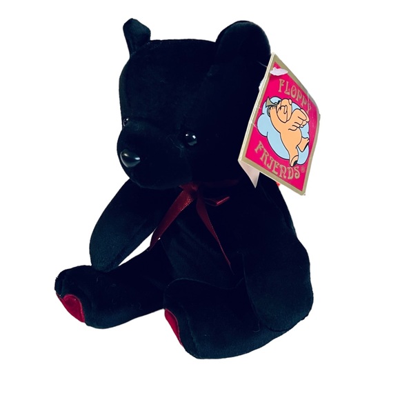 Vintage 7” Floppy Friends Bronte Bear Black Red Hearts Original Tags 1990s Love - Picture 2 of 13